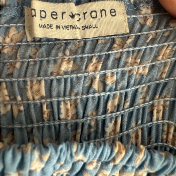 Paper Crane square neckline cottage floral ruched blouse blue white size small - Picture 6 of 8